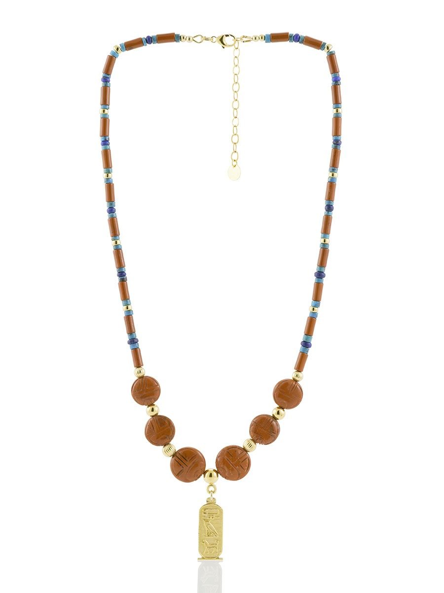 Red Jasper Scarabs and Turquoise Necklace - Why Ever Knot